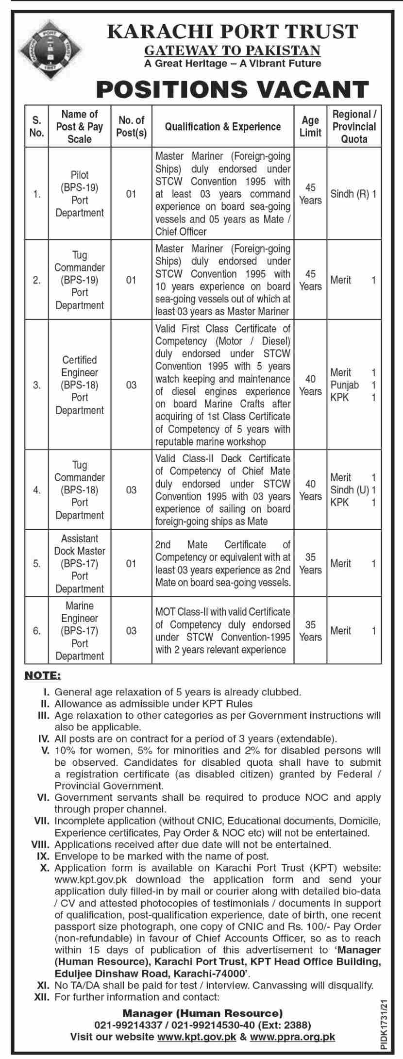 Karachi Port Trust KPT Jobs 2022 