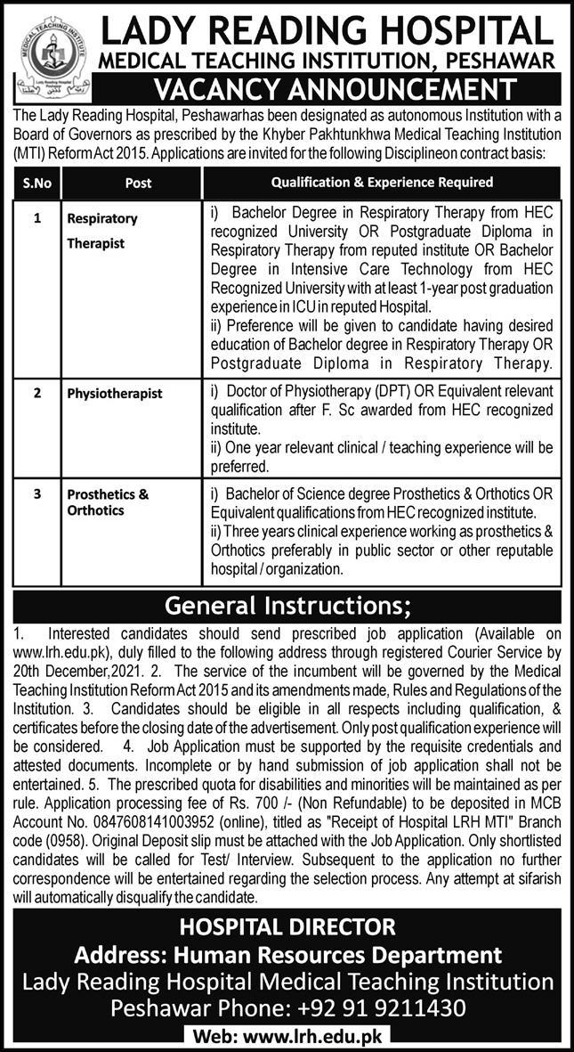 Peshawar Hospital Jobs 2021