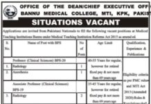 MTI Bannu Medical College Jobs 2021