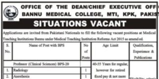 MTI Bannu Medical College Jobs 2021