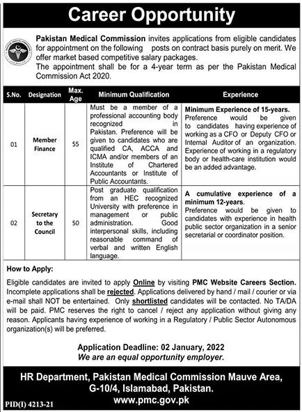 Jobs in PMC Pakistan Medical Commission 
