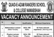 Jobs In Quaid E Azam Rangers Public School & College 2022