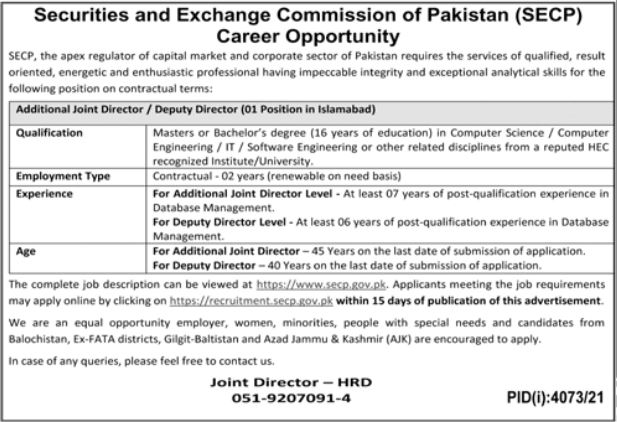 Securities & Exchange Commission of Pakistan Jobs