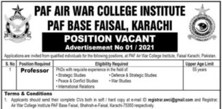 PAF Air War College Jobs