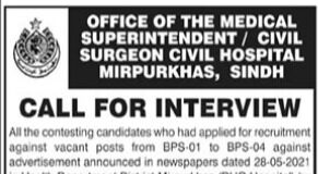 Jobs In Civil Hospital Mirpur Khas 2022