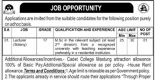 Commandant Cadet College Jobs
