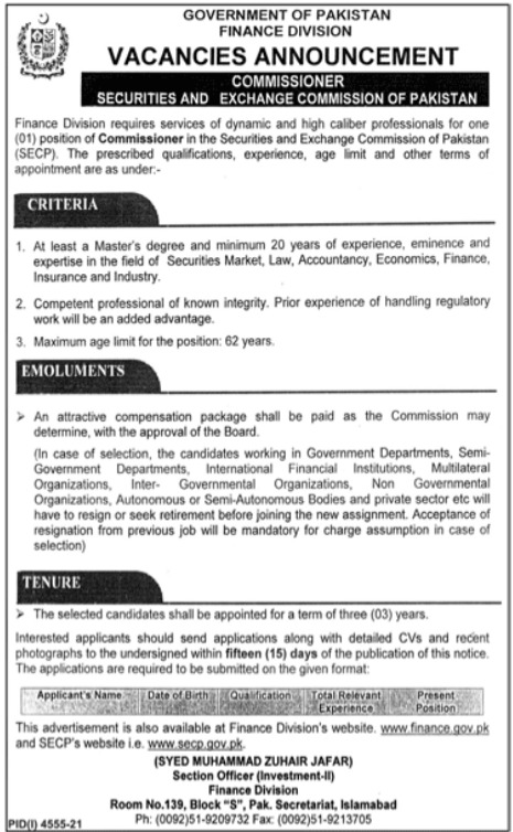 Jobs In Security and Exchange Commission of Pakistan