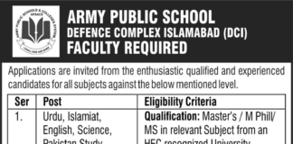 Jobs at Army Public School Islamabad