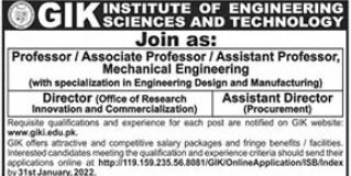 Jobs At GIK Institute of Engineering Science & Technology 2022
