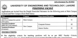 Jobs At University Of Engineering And Technology Lahore 2022