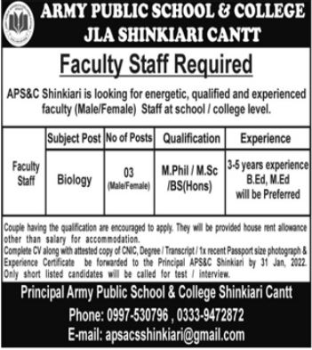 Jobs at Army Public School and College 