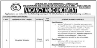 Jobs At Peshawar Institute Of Cardiology MTI Peshawar 2022