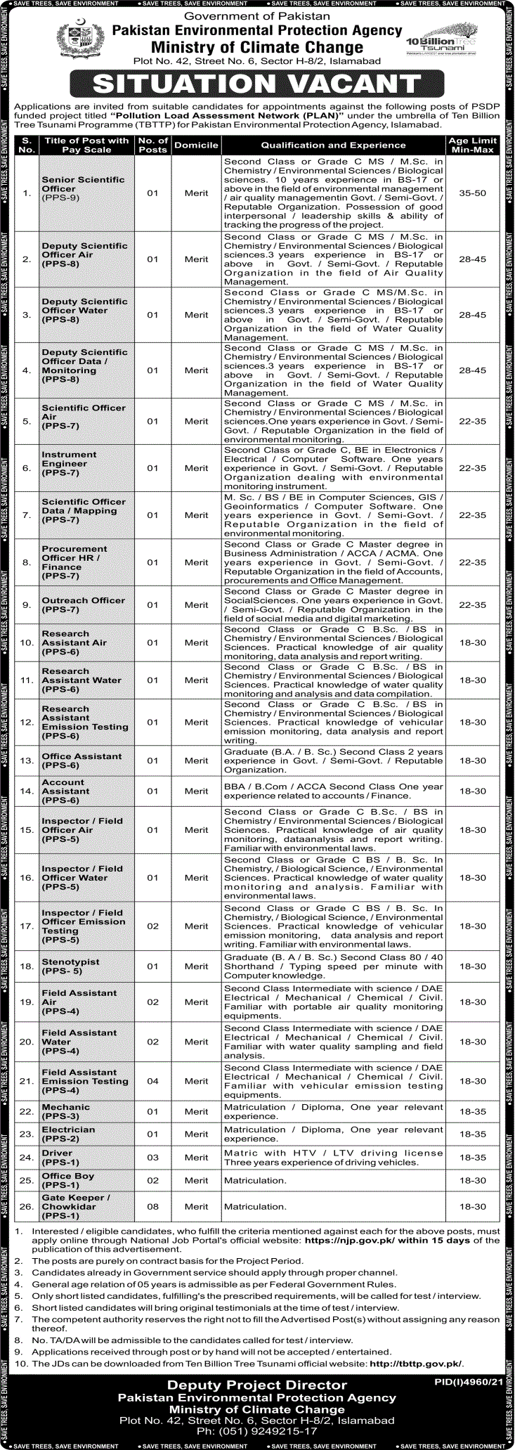Jobs in Pakistan Environmental Protection Agency