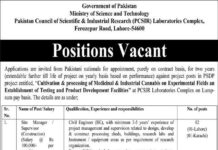Vacancies Available at Pakistan Council of Scientific and Industrial Research Laboratories Complex