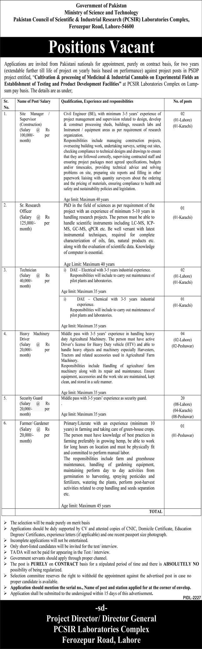 Vacancies Available at Pakistan Council of Scientific and Industrial Research Laboratories Complex