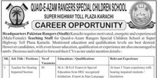 Jobs At Quaid E Azam Ranger Special Children School