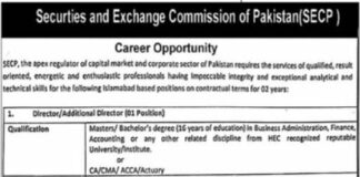 Jobs Announced At Security and Exchange Commission of Pakistan