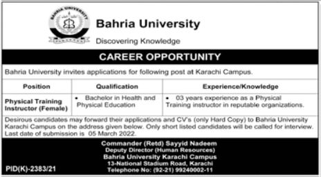 Jobs at Bahria University Karachi