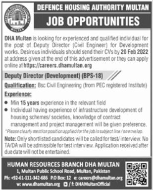 Job at Defence Housing Authority Multan