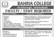 Jobs Required At Bahria College Islamabad