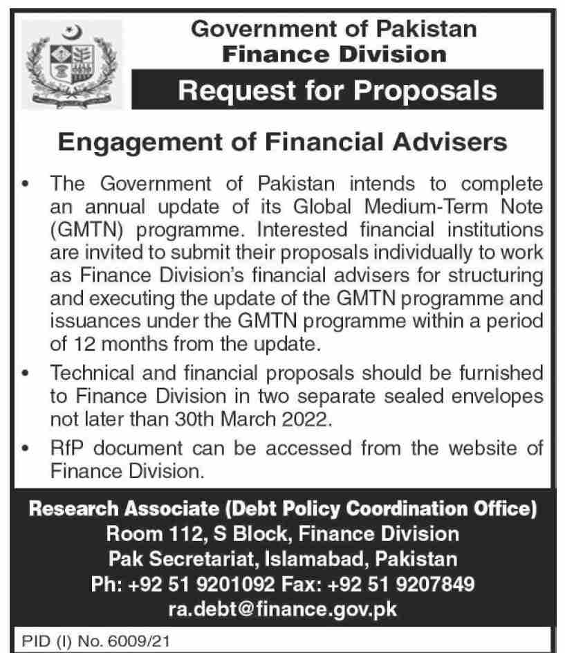 Jobs At Finance Division Islamabad 2022