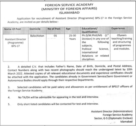 Career Opportunities in Foreign Service Academy 