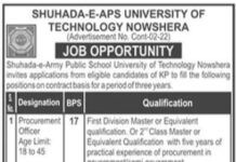Jobs Positions at University Of Technology Nowshera