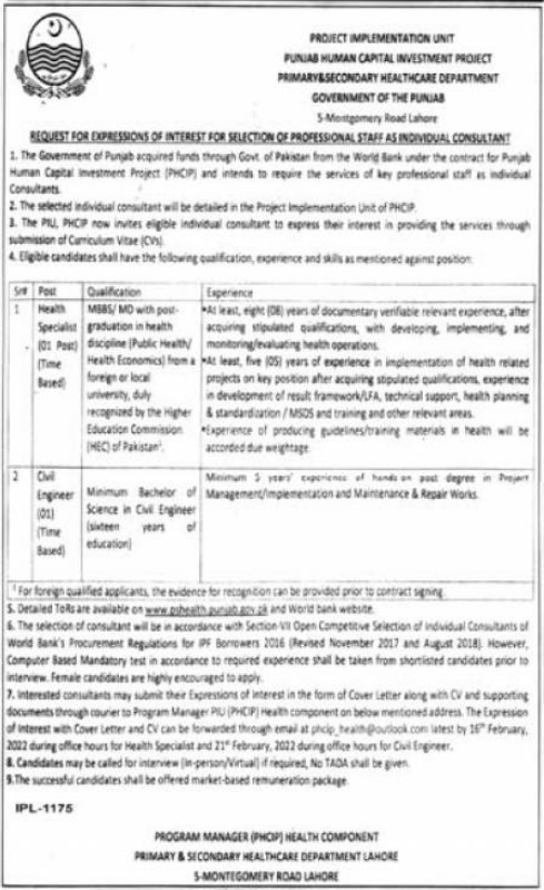 Career Opportunities at Primary & Secondary Healthcare Department