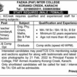 Fazaia Inter College Korangi Karachi Jobs 2022