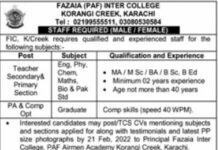 Fazaia Inter College Korangi Karachi Jobs 2022
