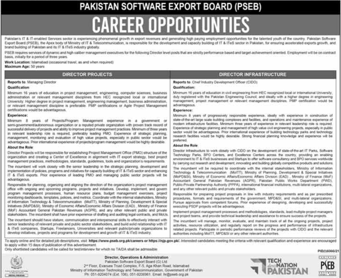 Career Opportunities at Pakistan Software Export Board