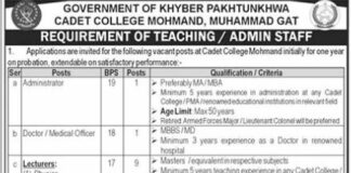 Jobs At Cadet College Mohmand KPK 2022