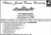 Job Opportunities At Fatima Jinnah Women University Rawalpindi
