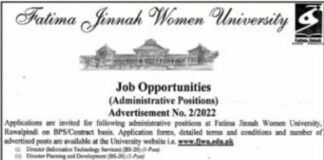 Job Opportunities At Fatima Jinnah Women University Rawalpindi