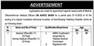 Jobs At Government Mozang Teaching Hospital Lahore
