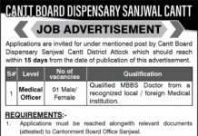 Job Opportunity At Cantt Board Dispensary