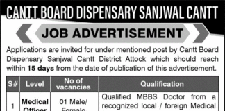 Job Opportunity At Cantt Board Dispensary