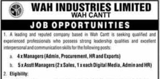 Jobs in Wah Industries Limited 2022
