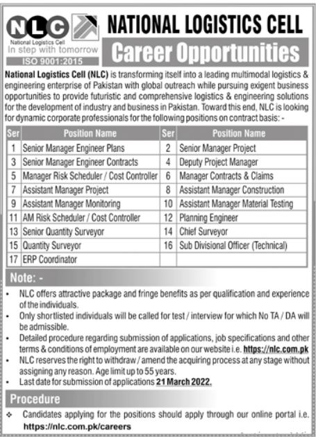 National Logistics Cell Rawalpindi Jobs 2022