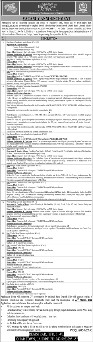 Career Opportunities at Pakistan Institute of Fashion and Design PIFD Lahore 