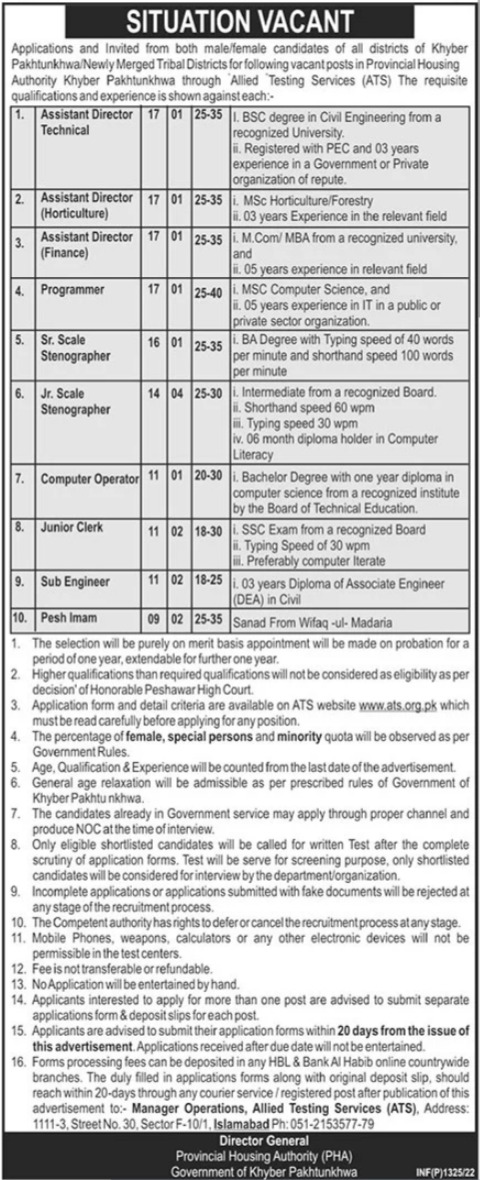 Provincial Housing Authority KPK Jobs