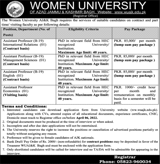 Jobs At Women University of Azad Jammu & Kashmir 2022