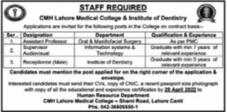 CMH Lahore Medical College and Institute Of Dentistry Jobs 2022