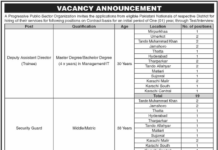 Jobs Announced At Public Sector Organization Karachi
