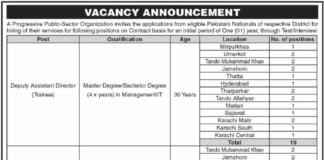 Jobs Announced At Public Sector Organization Karachi