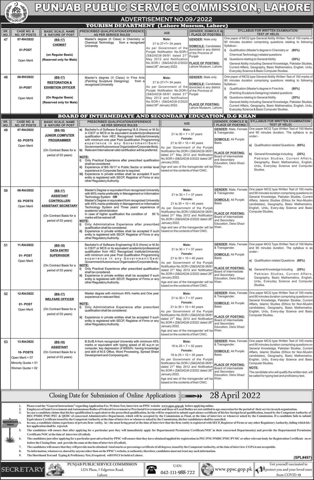 Jobs At Punjab Public Service Commission PPSC Lahore