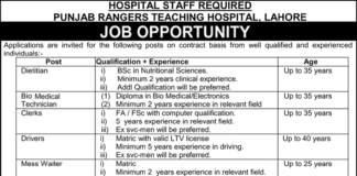 Punjab Rangers Teaching Hospital Lahore Jobs 2022